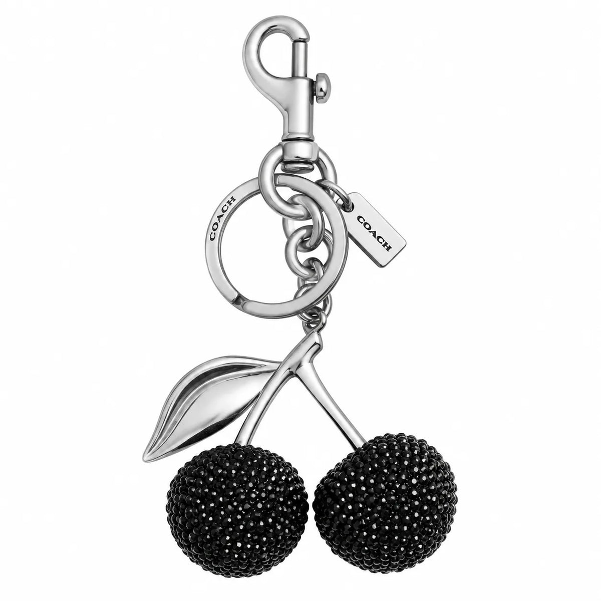 Crystal Cherry Bag Charm - Silver Black