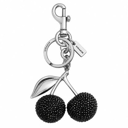 Crystal Cherry Bag Charm - Silver Black