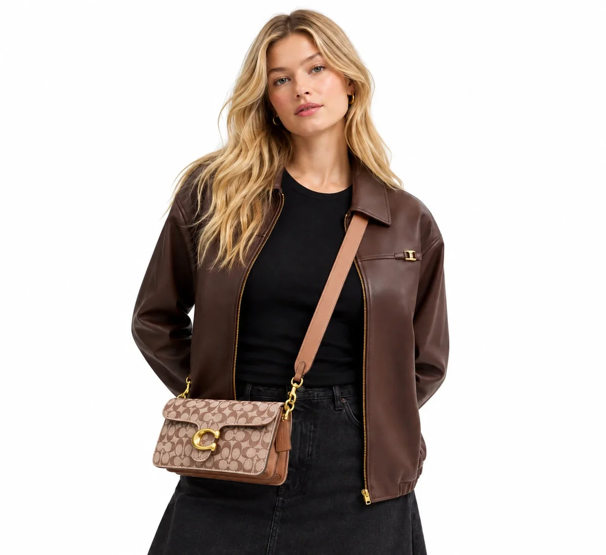 Tabby Shoulder Bag 26 In Crystal Signature Jacquard - Mushroom